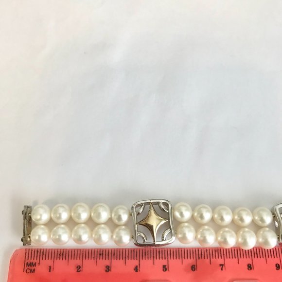 Vintage Sterling Silver White Pearl Bracelet Ross & Simons Estate Double Strand - Picture 12 of 16